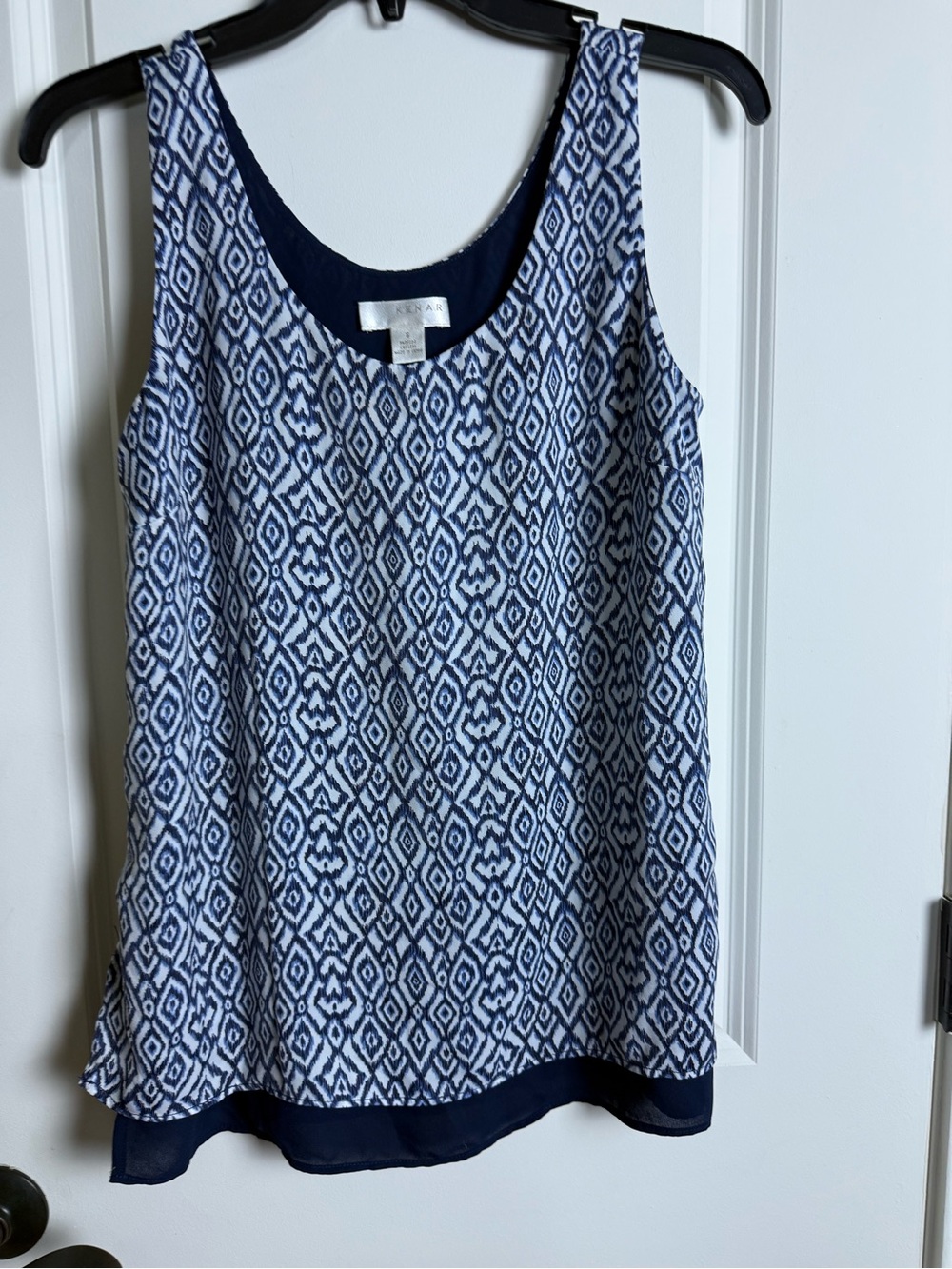 Kenar Navy and White Geometric Sleeveless Camisole